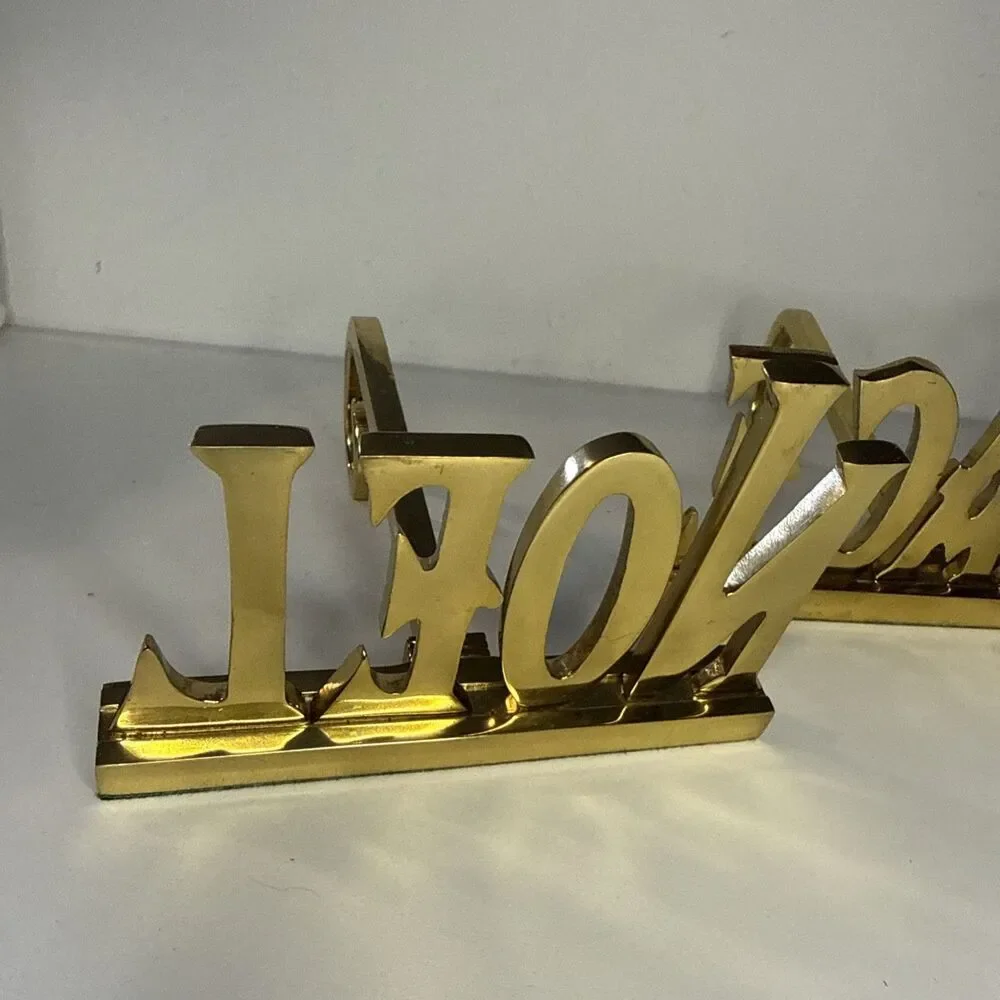 Lot of 2 Brass Long Arm Christmas Stocking Hanger Holder PEACE NOEL